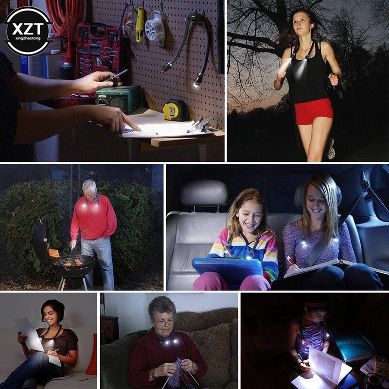 Luz LED de cuello Flexible para libros, lámpara de lectura con manos libres, novedad, linterna nocturna para acampar