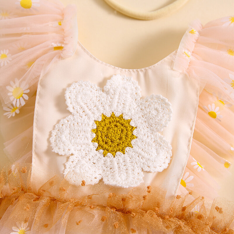 Neugeborenes Mädchen Outfit, Fliegen ärmel Blume Stram pler Kleid mit Bogen Haarband Sommerkleid ung