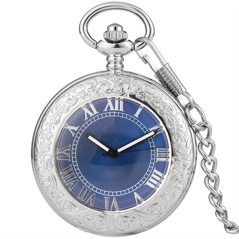 エレガントな青い時計透明ガラスカバーメンズ機械巻き自動巻きポケット時計エレガントなアンティークペンダント時計ギフト男性