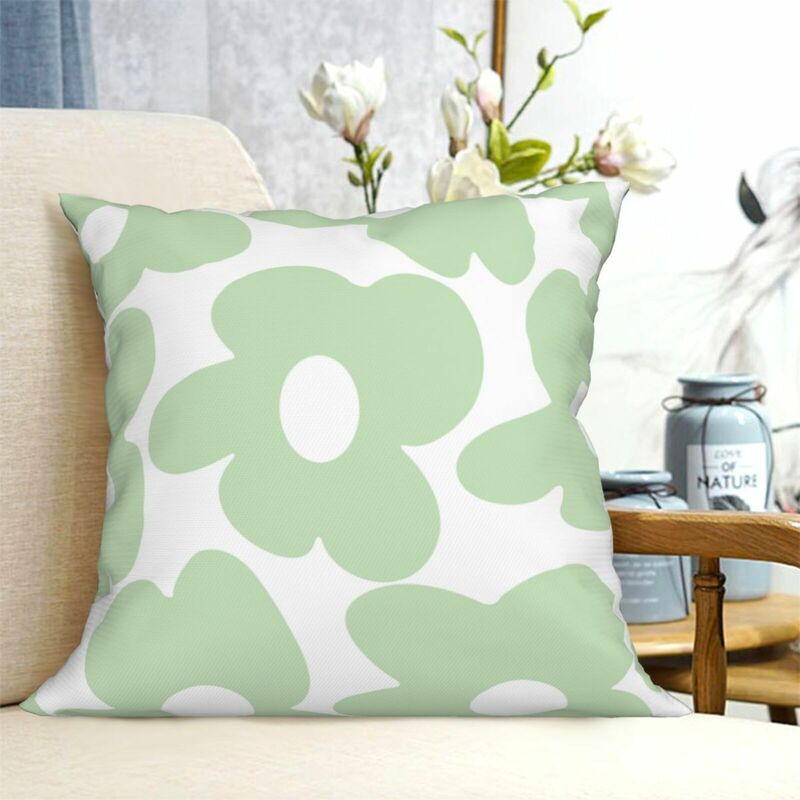 Decoración de habitación de color Pastel danés, funda de almohada de color verde salvia, flor de Margarita