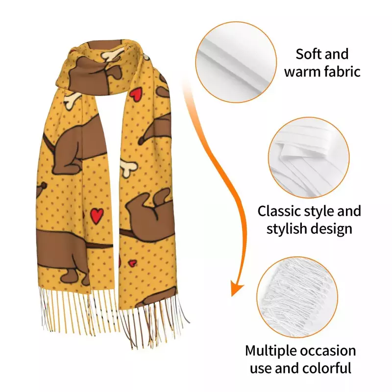 Bufanda de perro salchicha para hombre y mujer, chales de invierno, Bufanda cálida con borlas, color amarillo