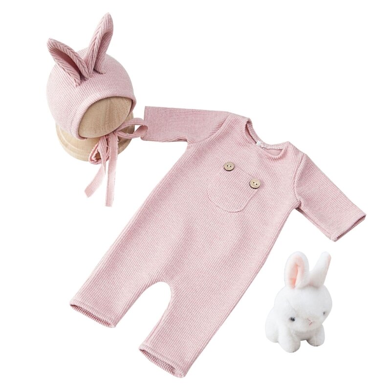 Y1ub adereços para fotografia bebê fantasia coelho conjunto chapéu para festa banho adereços para fotos