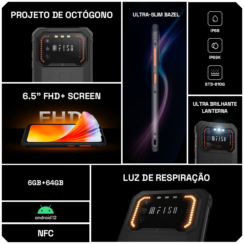 NFC IIIF150 Air1 6.5 인치 FHD + 디스플레이 견고한 스마트폰, 안드로이드 12 휴대폰, 5000mAh 20MP + 2MP 매크로 카메라 핸드폰