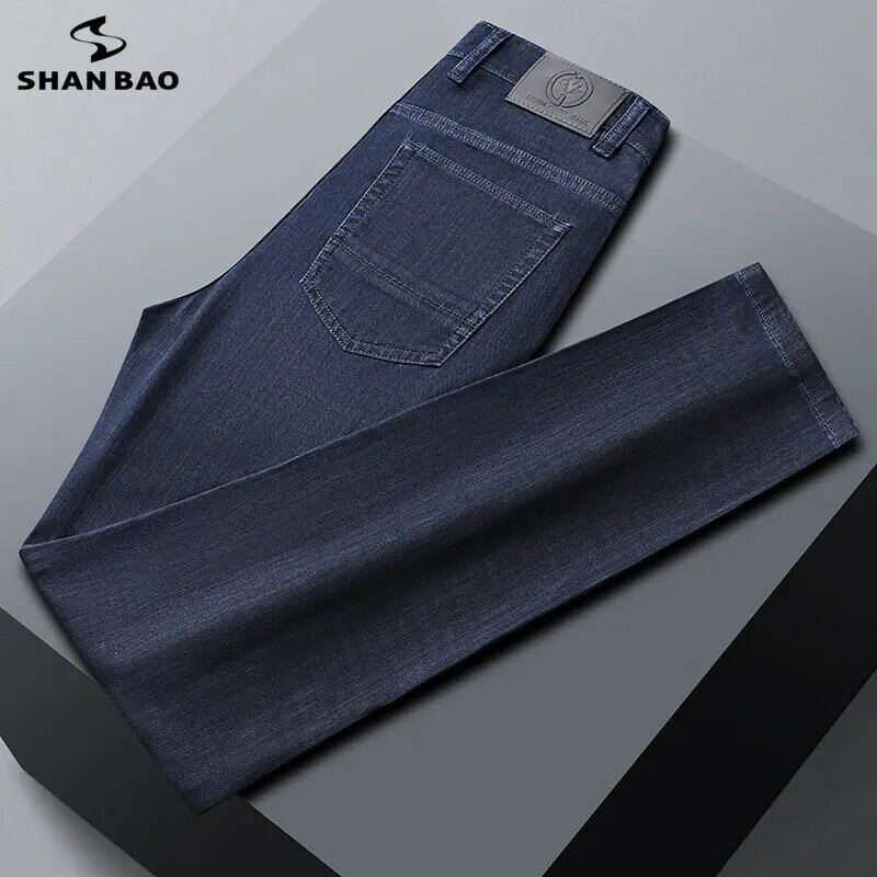 SHAN BAO-pantalones vaqueros delgados para hombre, ropa informal Retro clásica, talla grande 40 4, 2023