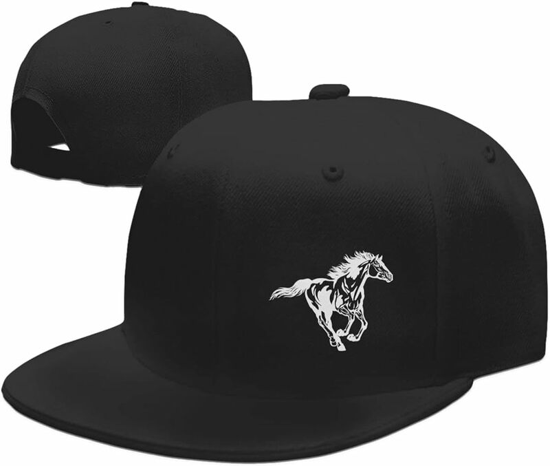 Horse Snapback Hat for Men Women Black Baseball Cap Adjustable Flat Bill Dad Hat Funny Trucker Hat for Summer