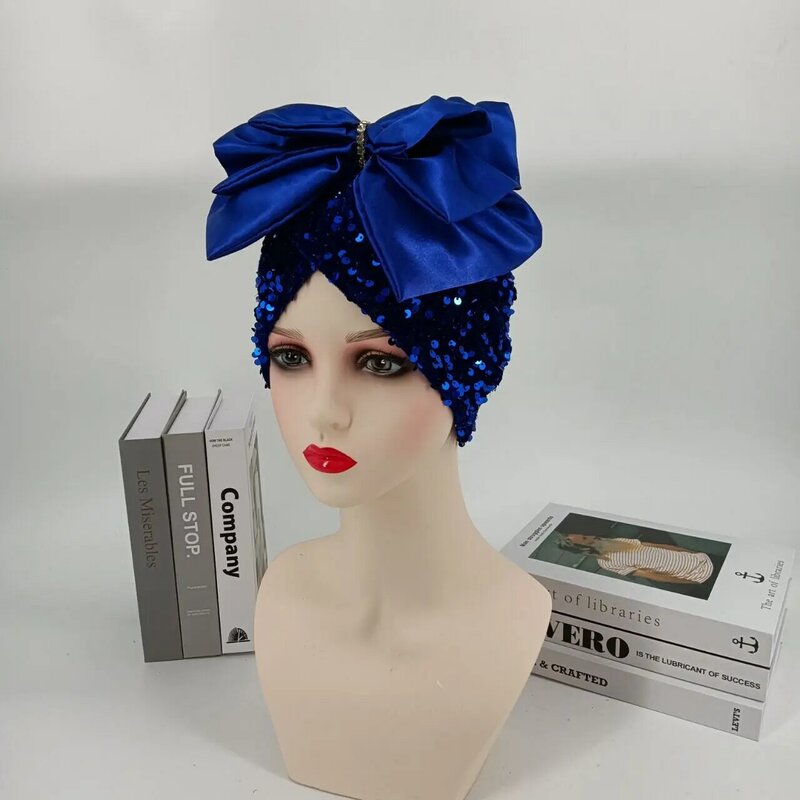 2023 Fashion Style African Women Sequined Red Yellow Blue Green Headtie African Caps Muslim Women Hijabs Head Wrap for Women