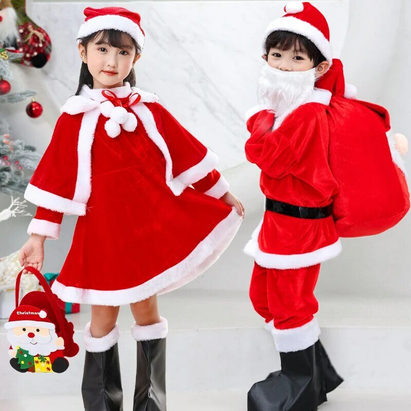 Christmas Girls Boys Santa Claus Costume Green Elf Cosplay Outfits Carnival Party Festival Xmas New Year Fancy Dress Clothe Set