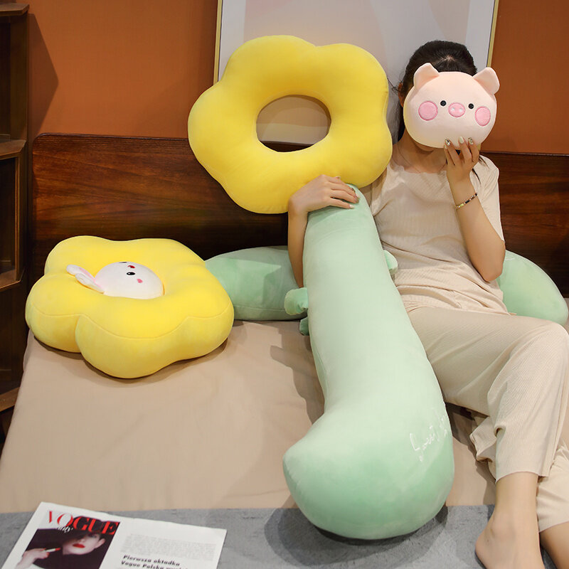 Kawaii-かわいいバニーの長い枕クッション,花のぬいぐるみ,家の装飾,ガールフレンドへのギフト,80-150cm