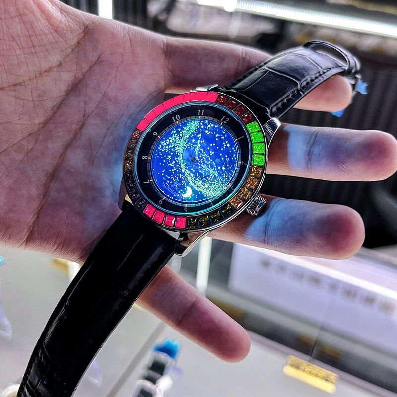 Relógio Tourbillon Relógios automáticos para homens Luminoso Céu Estrelado AAA Diamantes Luxo Mecânico Relógios Masculinos À Prova D 'Água Relógio Homem