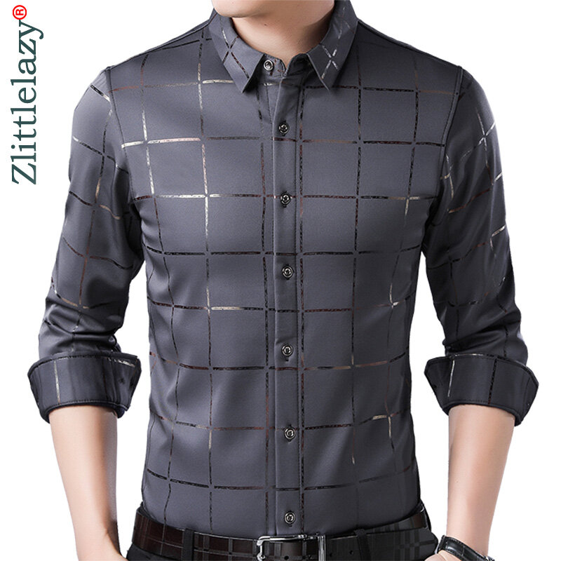 Camisa manga comprida xadrez slim fit masculina, streetwear casual, camisas sociais, jersey de moda masculina, marca de luxo, 2309, primavera, 2022