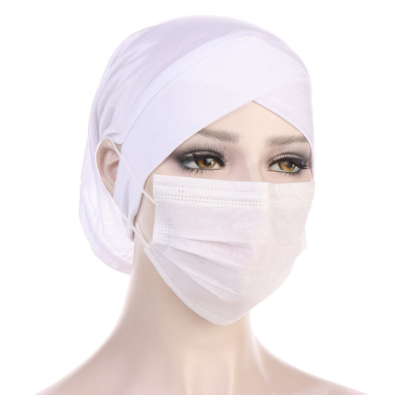 Turbante musulmán de algodón elástico para mujer, Hijabs internos con agujero en la oreja, gorros para la cabeza, bufandas, Jersey, 2021