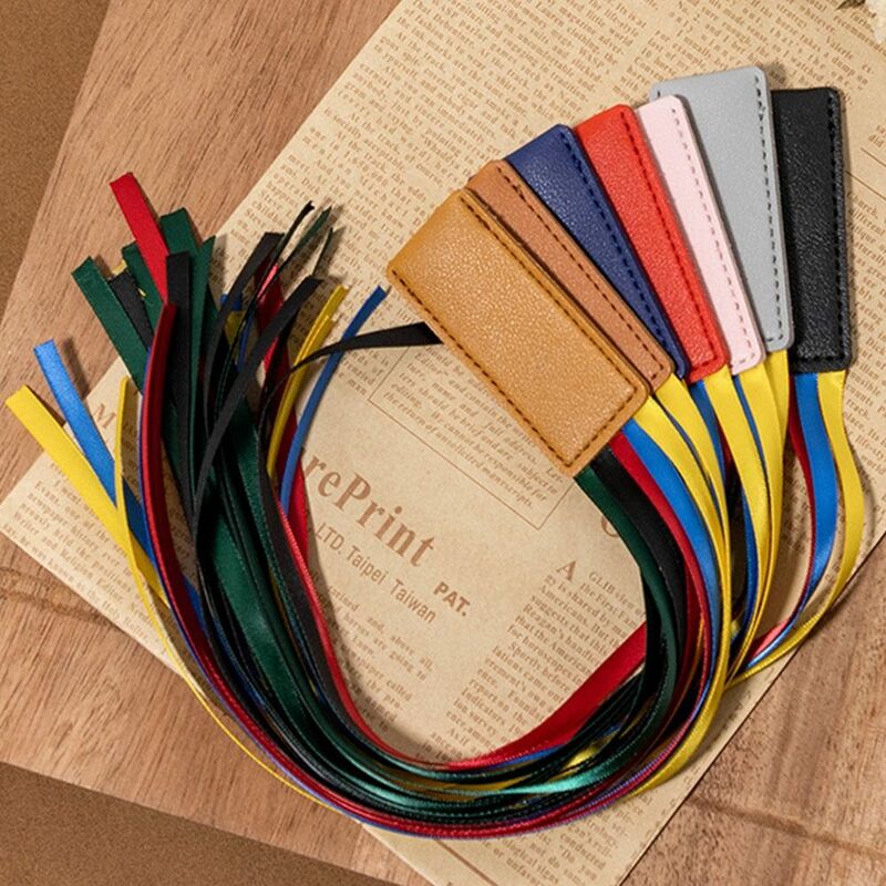 Marcapáginas de lectura con cintas, calibrador de libros multicolor de cuero PU, marca de paginación manual