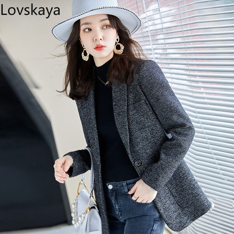 New casual oversized women's top small suit autumn wool thickened woolen suit jacket women's autumn and winter