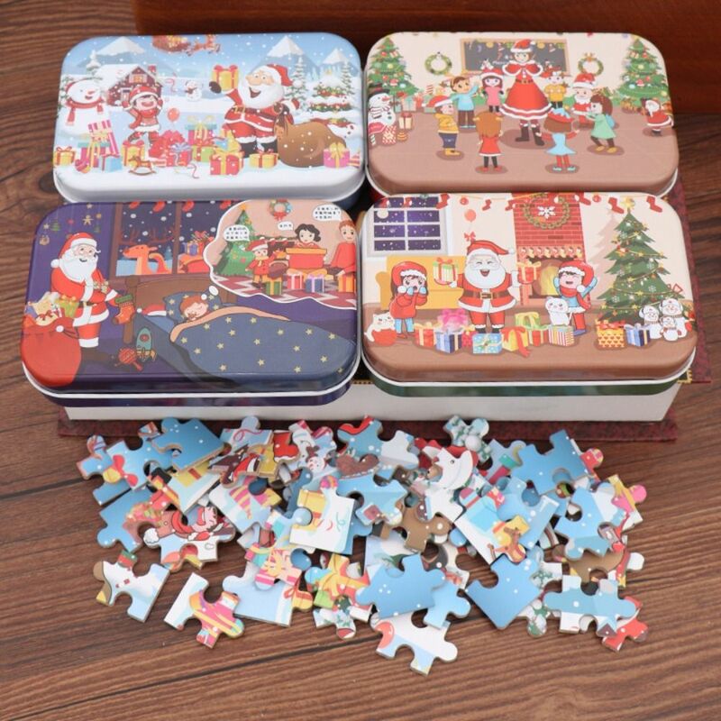 Merry Christmas Gift Baby Puzzle 3d Toys Iron Box Cards Cartoon Children's Toys Montessori Early Educational Game New Year Gifts