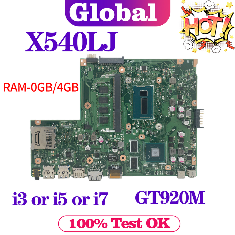 Kefu asus vivobook A540LJ X540LJ F540LJ K540LJ R540LJ X540Lノートパソコンのマザーボードi3 i5 i7 cpu ram/4ギガバイトGT920M