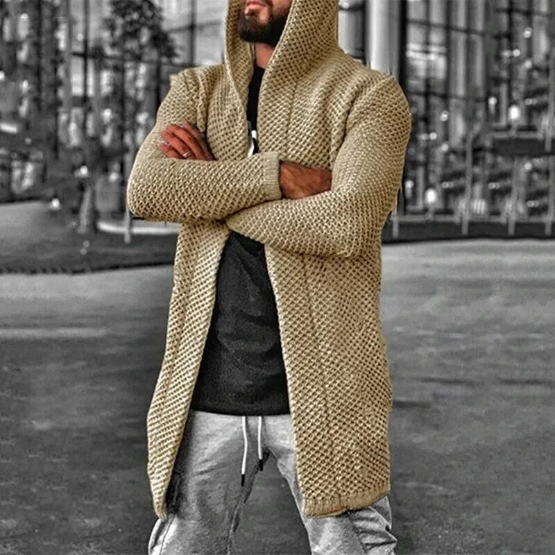 2023 Autumn and Winter European  American Men's Cardigan Solid Color Hooded High Neck Sweater Coat  Warm