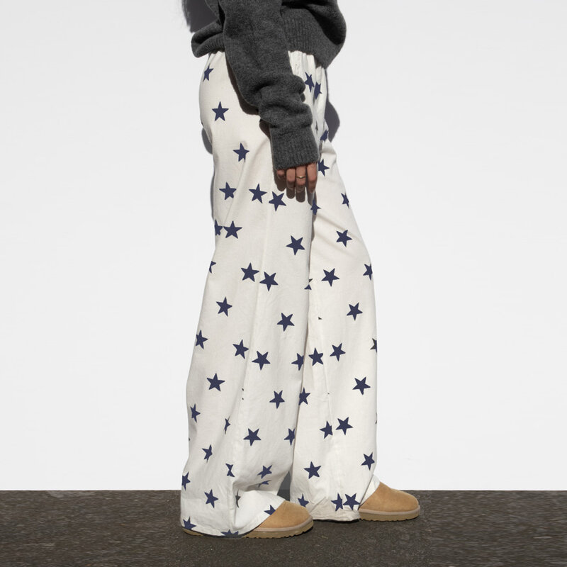 Retro damska Y2K luźna workowate spodnie Grunge pełna litera/gwiazdki nadruk ściągany sznurkiem w pasie szerokie nogawki estetyczne długie spodnie