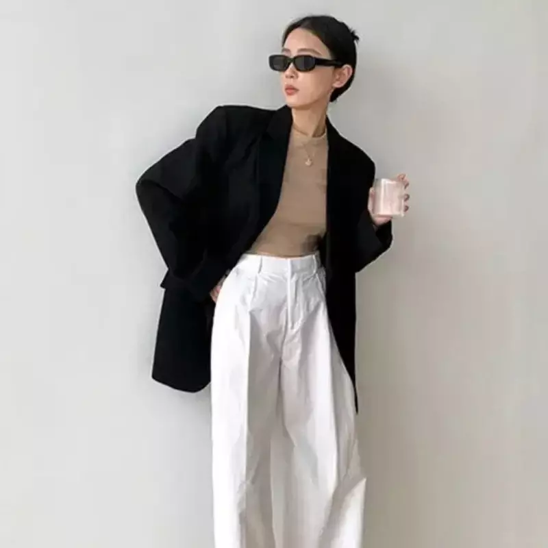 Black Long Clothing Female Coats and Jackets Gray Outerwear Loose Over Solid Jacket Dress Women's Blazers 2023 New Collection In