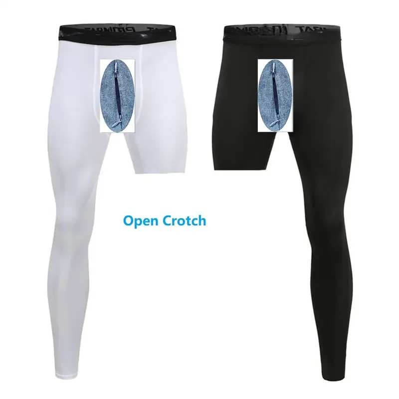 Open crotch Men Compression Shorts 3/4 Cropped Pants Base Layer Exercise Trousers Running Tights Basketball Training Sport