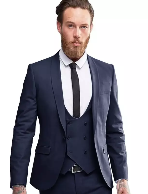Traje Formal de 3 piezas para hombre, esmoquin ajustado de color gris para graduación, boda, novio, (chaqueta, pantalones y chaleco)
