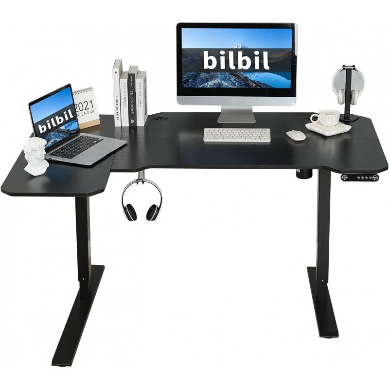 Elektryczna biurko z możliwością dopasowania wysokości 59 cali w kształcie L, biurko do pracy w domu stojącej z 4 opcjami pamięci wstępnej, podwójna wiązka