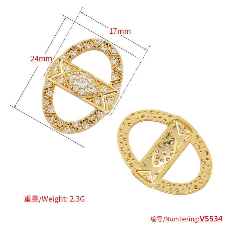 ZHUKOU connettore color oro per le donne gioielli fatti a mano fai da te semplice Cubic Zirconia ovale connctor ganci accessori materiali VS534