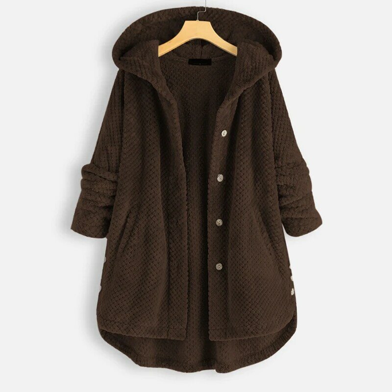 Capuz de inverno feminino com botões de bolso, casaco de cor sólida, estilo casual, plus size, 8XL, 7XL, 6XL, nova moda