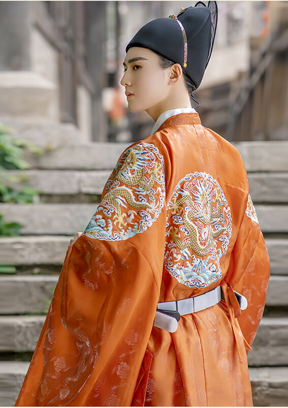 Традиционный Вышитый Костюм Hanfu платье-ханьфу для мужчин и женщин, с круглым вырезом