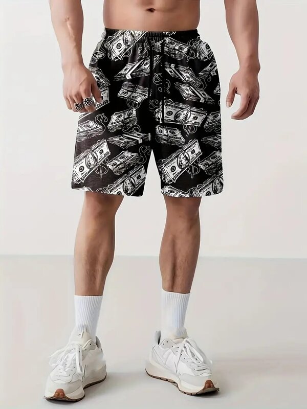 Мужские пляжные шорты Full of $, мужские летние дышащие шорты с 3D-принтом, уличные шорты для фитнеса, мужская одежда