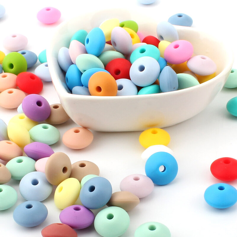 Silicone Lentilha Teether Beads para o bebê, colar de dentição, brinquedo de enfermagem, Food Grade, enfermagem, bebê, Abacus, DIY, 12mm, 50Pcs