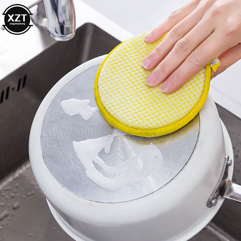 5pcs Double-sided Sponge Dishwashing Brush Round Cleaning Cloth Grease Removal Dishcloth Kitchen Cleaning Tools