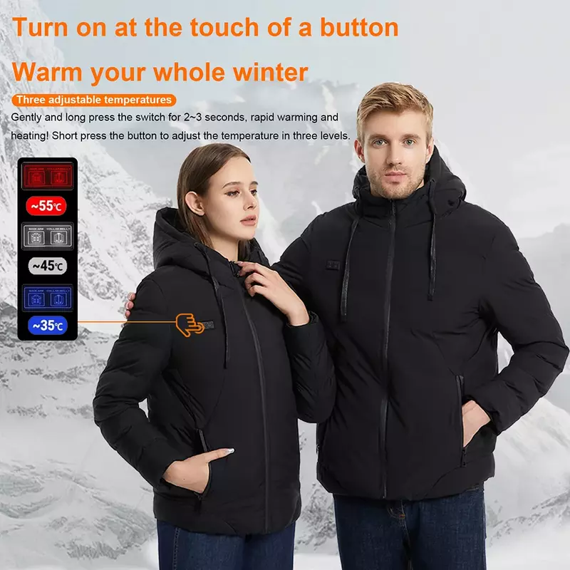Jaqueta USB aquecida inteligente para homens, casaco elétrico aquecido, controle simples e duplo, parka com capuz, camping e caminhadas, 4-11 zonas, 6XL, inverno