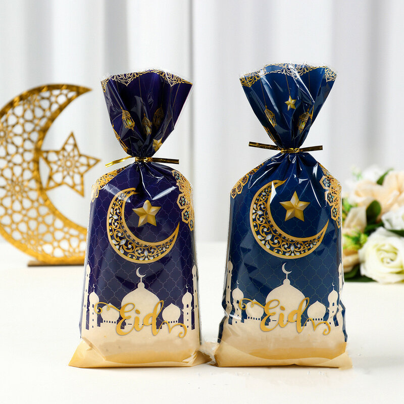 Tas hadiah lebaran, 25/100 buah tas plastik kue permen Ramadan Kareem 2024 perlengkapan pesta Muslim Islami hadiah Lebaran