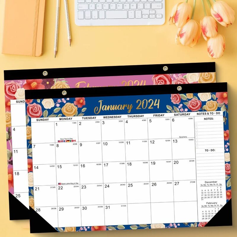 Calendario de pared en inglés con nota de planificación de año, calendario colgante de papel de 18 meses, enero de 2024 a junio de 2025