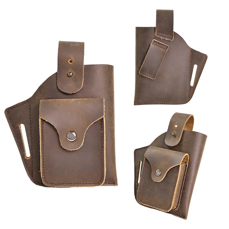 RIYAO Genuine Leather fanny pack For Men Waist Bag Vintage Cowhide Cell Phone Belt Holster Case Male Wallet Pocket Cigarette Bag
