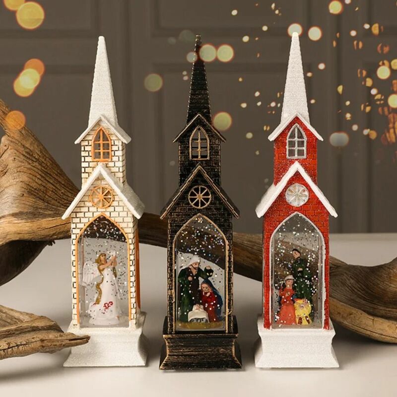 크리스마스 장식 LED 전자 바람 랜턴, 작은 교회 장식, 가톨릭 천사 예수, 성스러운 가정 방 선반 가니쉬