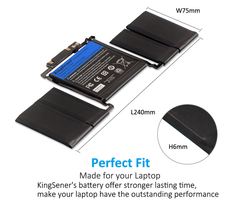Аккумулятор KingSener A1819 для Apple MacBook Pro, 13 ''Сенсорная панель A1706, Late 2016 Mid 2017 EMC 3071 EMC 3163 MLH12LL/A MPXV2LL/A