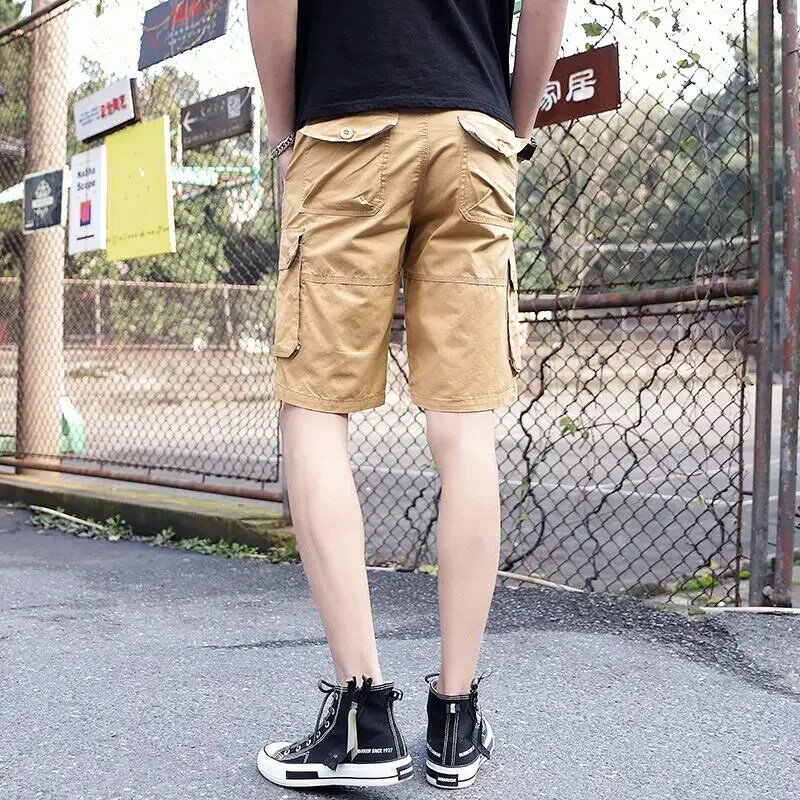 Męskie bermudy krótkie spodnie czarne pół guziki męskie szorty bojówki Harajuku luźne Strech projektant Y2k bawełniana styl miejski nowość w swobodnym stylu