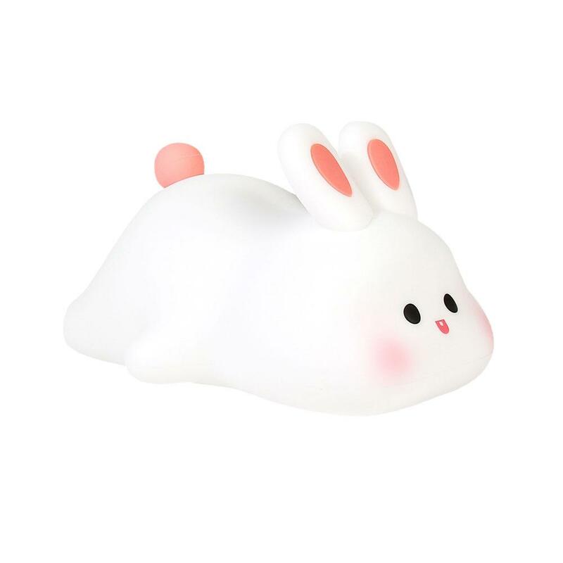 Rabbit Night Light Rechargeable LED Clap Lights Dimmable 7 Color Silicone Pat Table Lamp For Kid'S Gift Baby Bedroom Lamp D K8D3