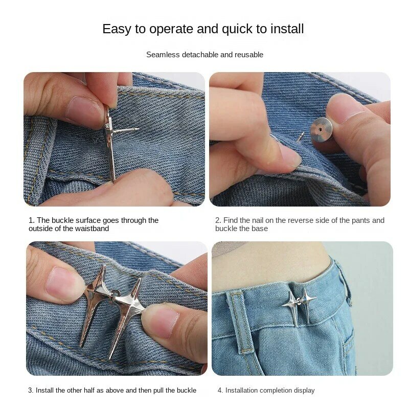 Cross Star Pants Button Waist Tightening Clip Adjustable Clasp for Jeans Seamless Detachable Buckle Pin Accessories Skirt Women