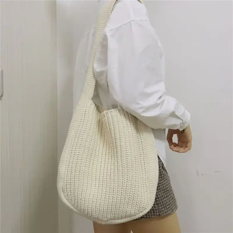PLB01 tas tangan wanita, Tote belanja Hobo rajut kapasitas besar tas bahu anyaman berongga modis
