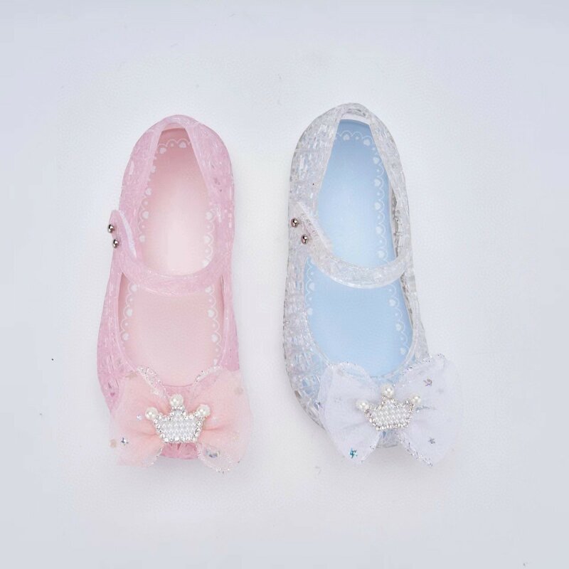 Zapatos de gelatina para niños, sandalias de playa suaves de PVC fragantes, con lazo y corona de pájaro, novedad de 2024, HMI156