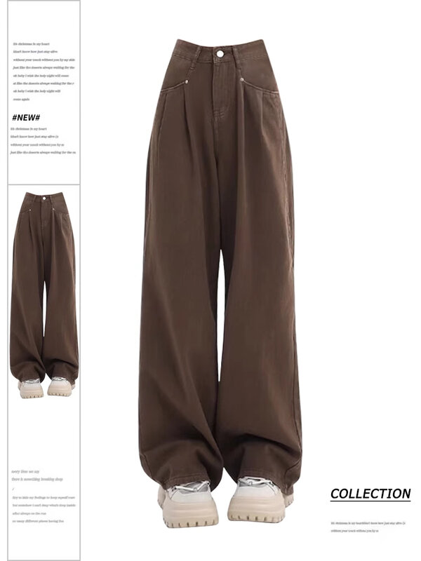 Pantalones vaqueros holgados para mujer, Jeans de estética Vintage Harajuku de gran tamaño, estilo japonés de los años 2000, color marrón, Y2k