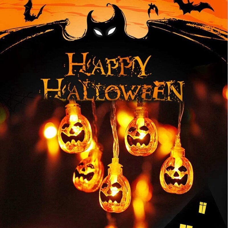 Halloween Decor Pumpkin String Lights, pilhas, luz ao ar livre, decoração do Dia das Bruxas, 9,8 pés, 20 LEDs