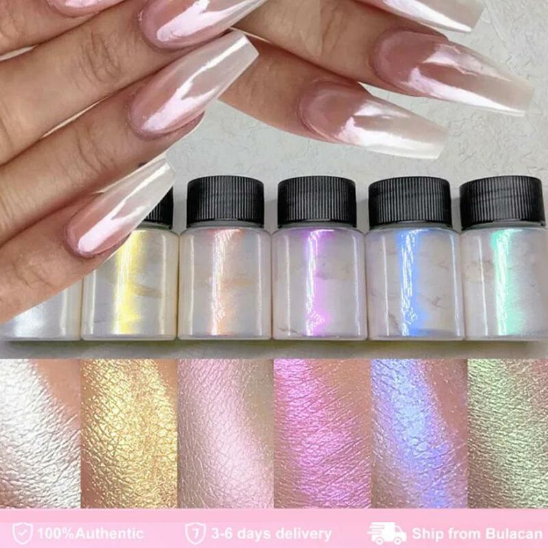 Espelho Efeito Pigmento para Nail Art Suprimentos, White Pearl Nails Glitter, Aurora Poeira, Luar Branco Prego Pó, F5W4