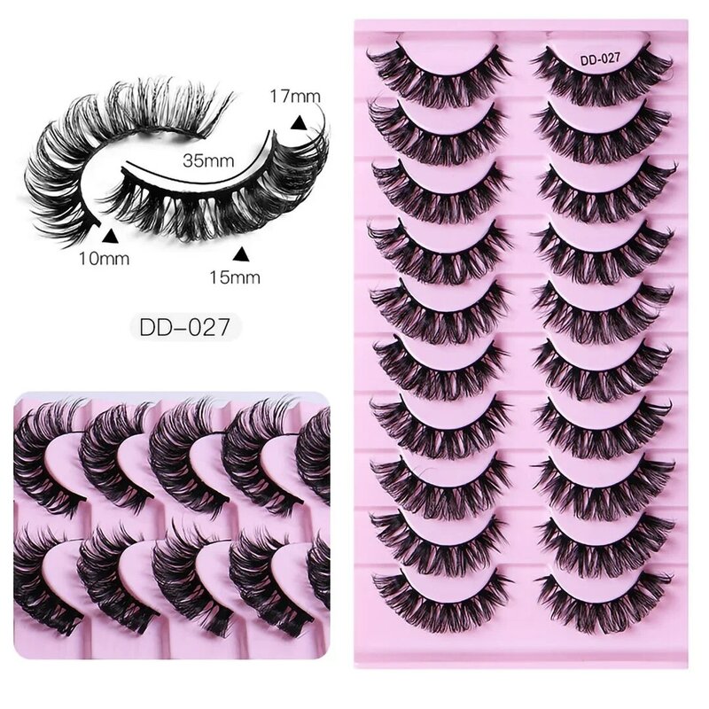 10 Pairs Lashes D Curl 10-16mm Russian Lashes 3D Mink Eyelashes Reusable Fluffy Russian Strip Lashes eyelashes extensions