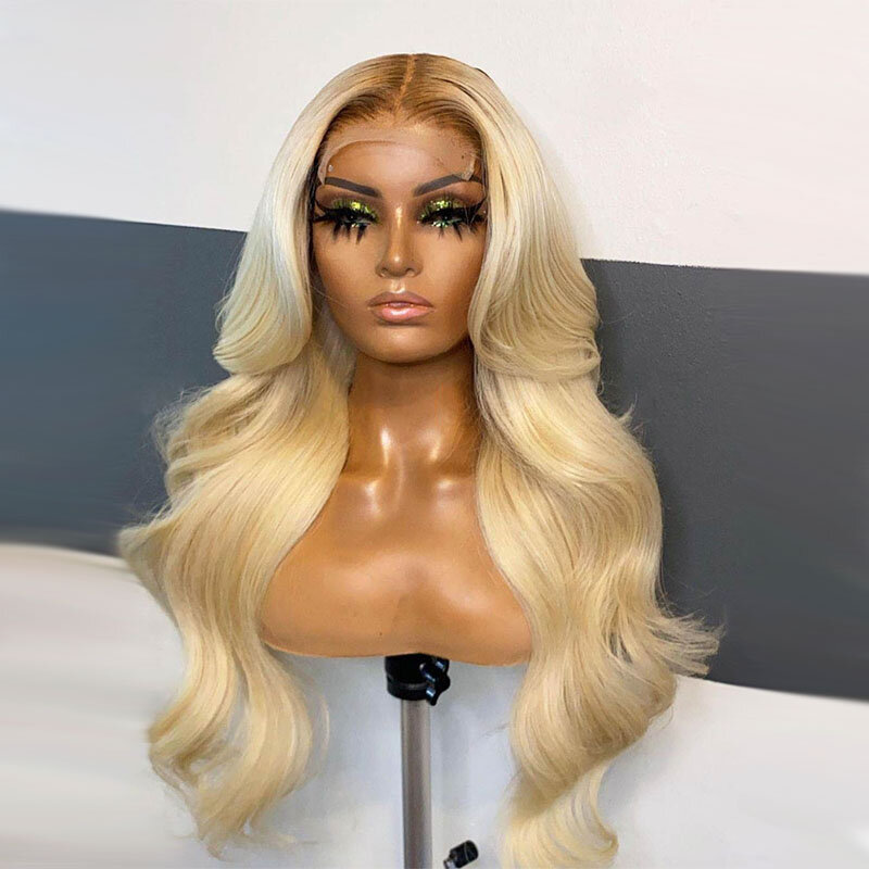 Long Glueless Soft 26“ 180Density Ombre Blonde 613 Body Wave Lace Front Wig For Black Women BabyHair Preplucked Heat Resistant