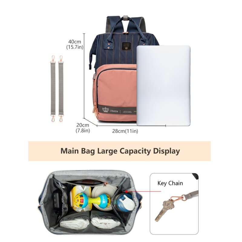 Lequeen-Sac à langer grande capacité pour maman, sac à dos avec USB pour poussette de voyage, sacs pour bébé, nouveau