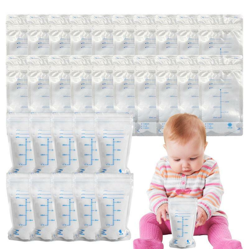 Sacos portáteis do congelador do leite materno, saco do armazenamento do leite, Leakproof para refrigeradores e refrigeradores, 200ml, 30pcs