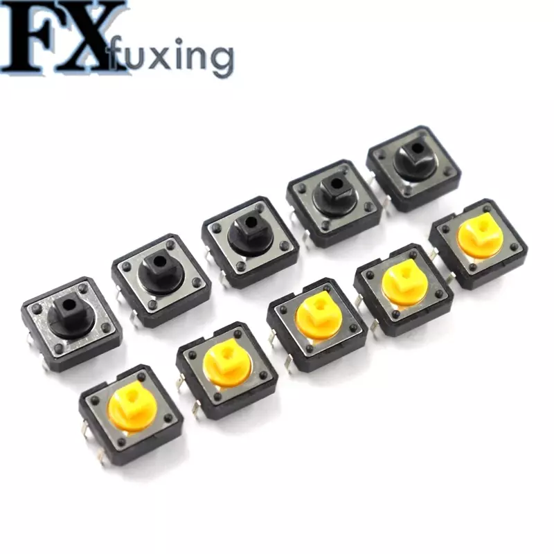 Interruptores táctiles cuadrados, botón táctil de 12x12x7,3mm, 12x12x7,3mm, B3F-4055 microinterruptor, 12x12x7,3mm, negro y amarillo, 50 Uds.